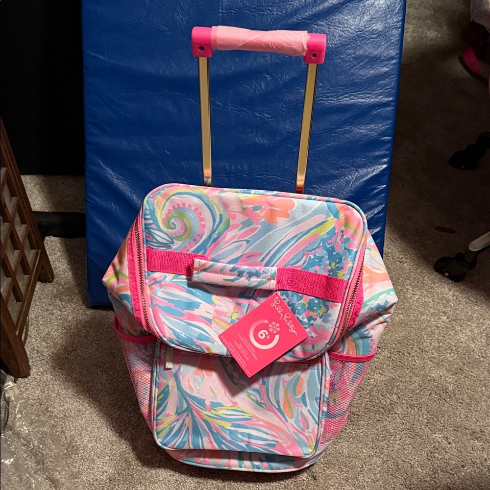 Lilly Pulitzer Pink and Blue Rolling Cooler in original packaging NWT Carnivale